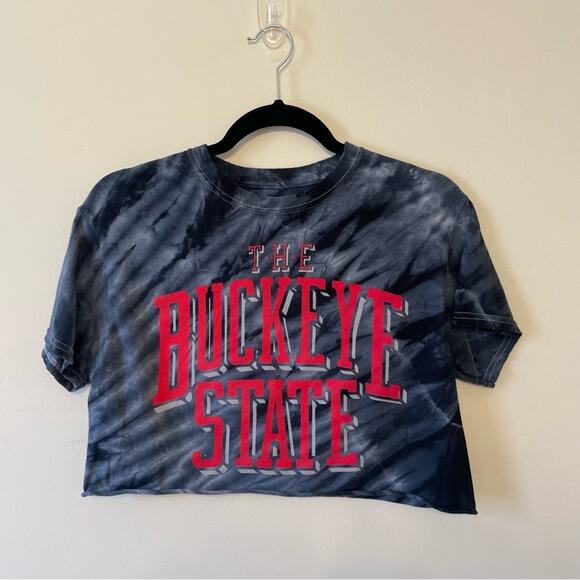 Dyenomite Sgray black tie dye Buckeye State Ohio short sleeve t-shirt cropped - Picture 1 of 7